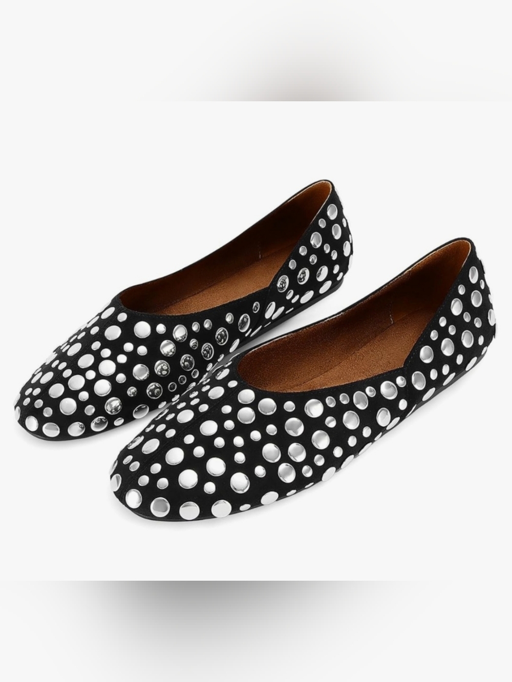 Black Studded Women’s Slip-On Leather Ballet Flats